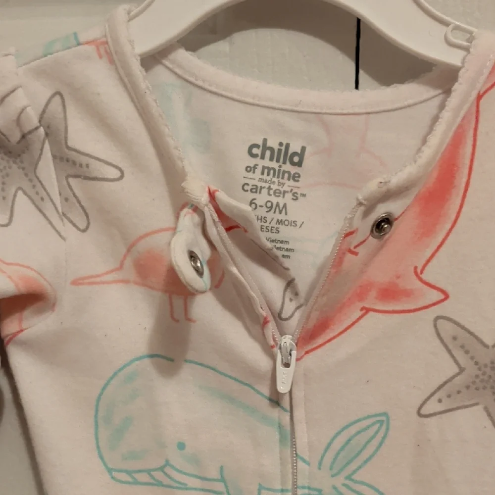 5/20$ 🐳 Carter's Pink, Aqua & Gray Sea Animal Footed One-Piece - Picture 2 of 4